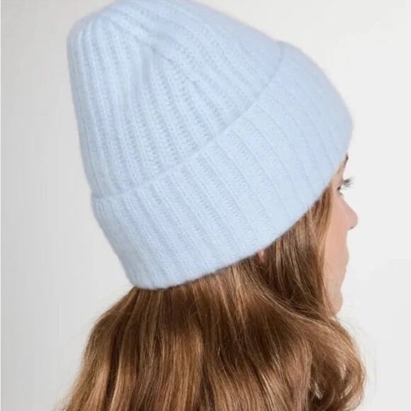 VINCE NWT $165 100% Cashmere Chunky Rib Beanie Hat in Light Tide Blue OS - Picture 15 of 16